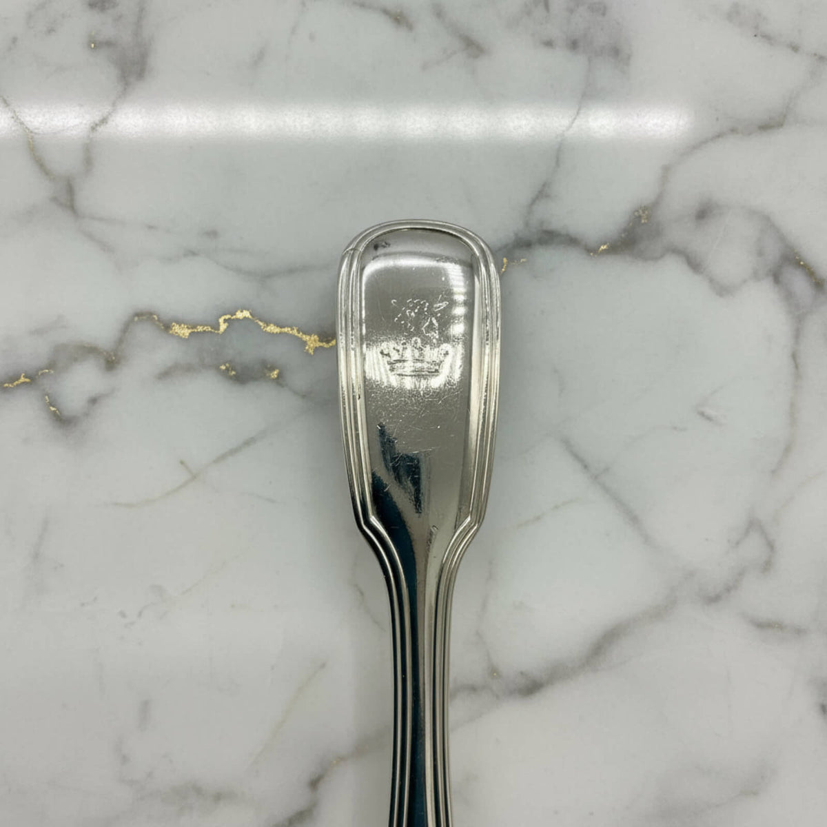 Antique 1835 Sterling Silver Mustard Spoon on marble