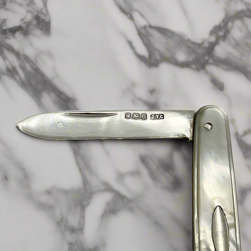 Silver fruit knife on a marble surface