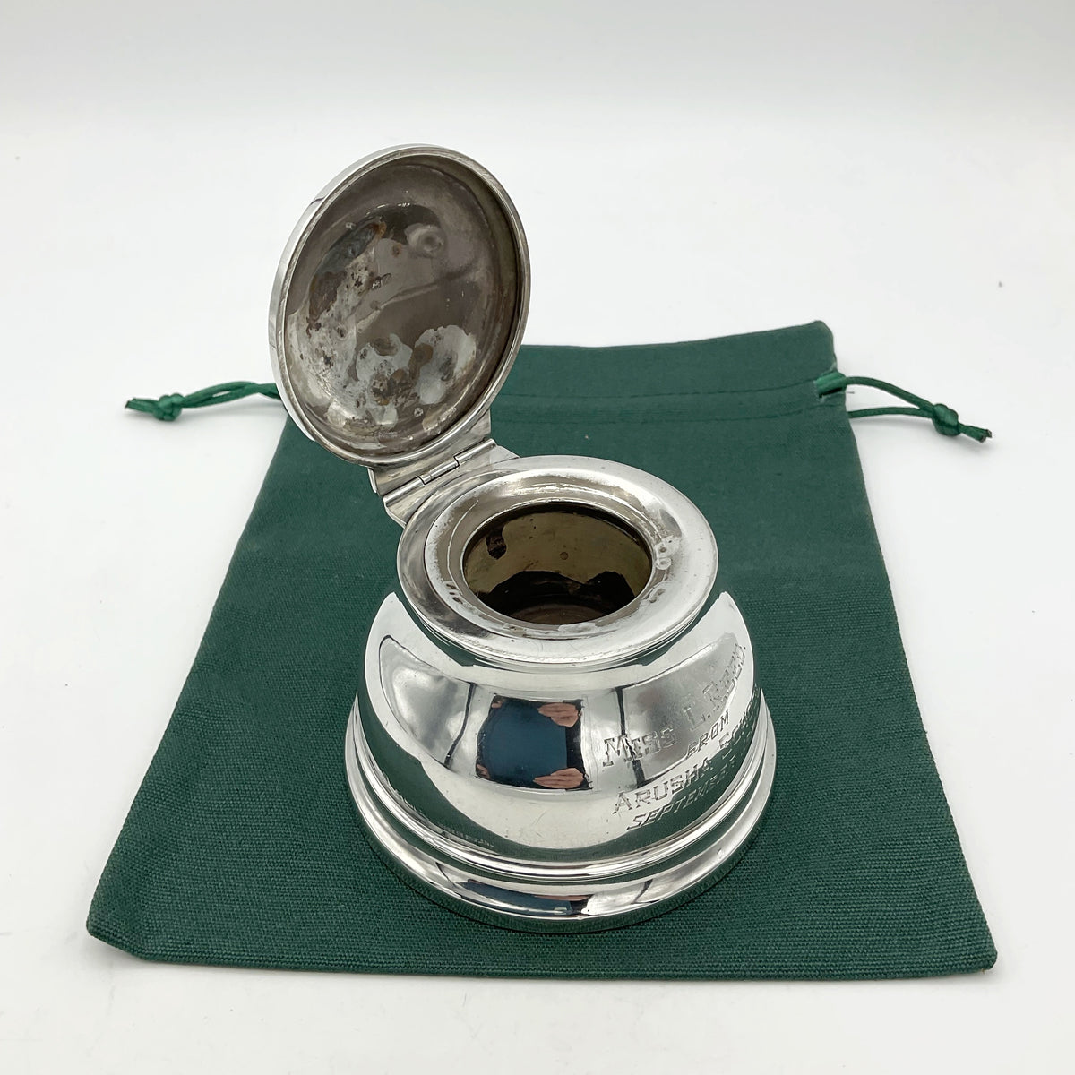 Vintage 1940s Silver Capstan Inkwell, Arusha School - Beeches Vintage
