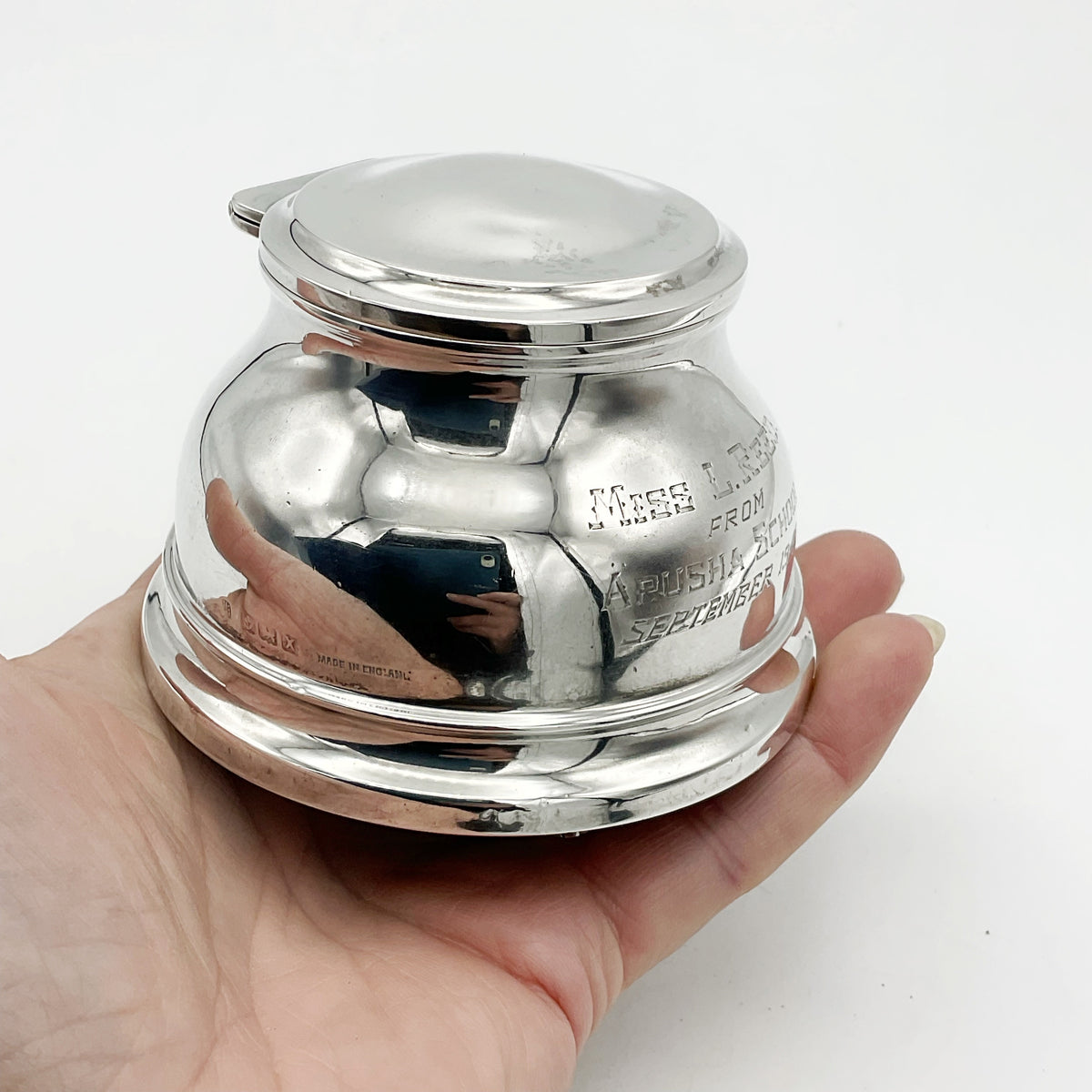 Vintage 1940s Silver Capstan Inkwell, Arusha School - Beeches Vintage