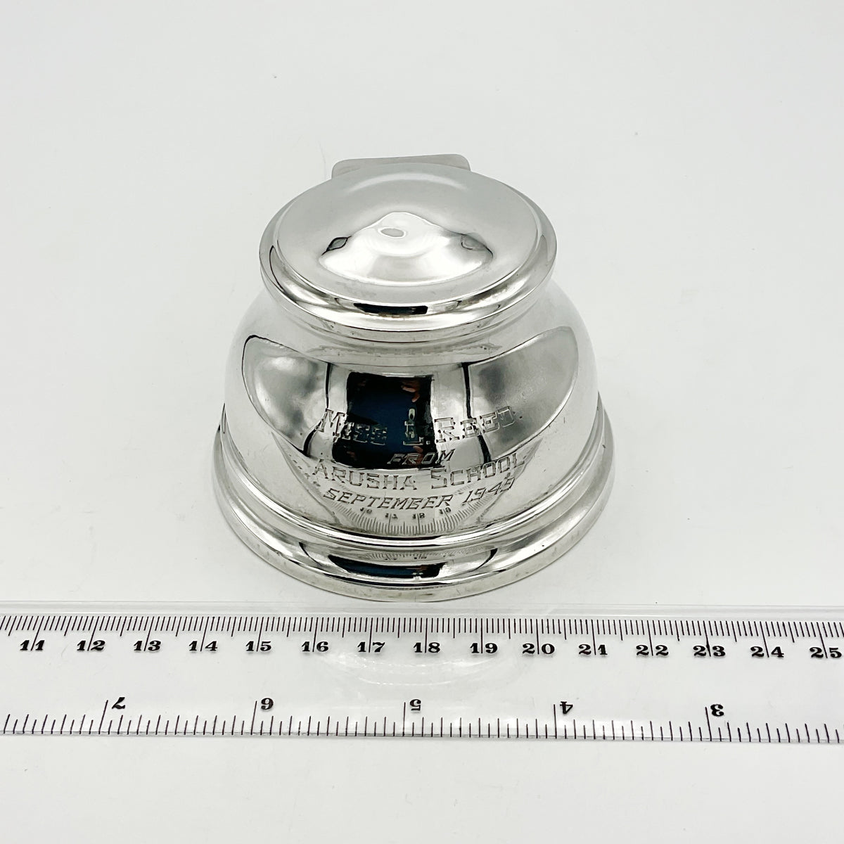 Vintage 1940s Silver Capstan Inkwell, Arusha School - Beeches Vintage