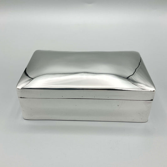 Antique 1892 Victorian sterling silver box with intricate engraved design, handcrafted by Beeches Vintage.