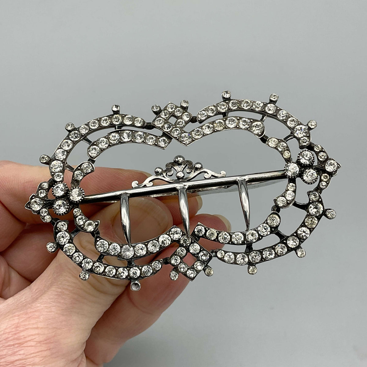Antique cubic zirconia hair clip from Beeches Vintage, a stylish vintage hair accessory with sparkling stones and intricate design.