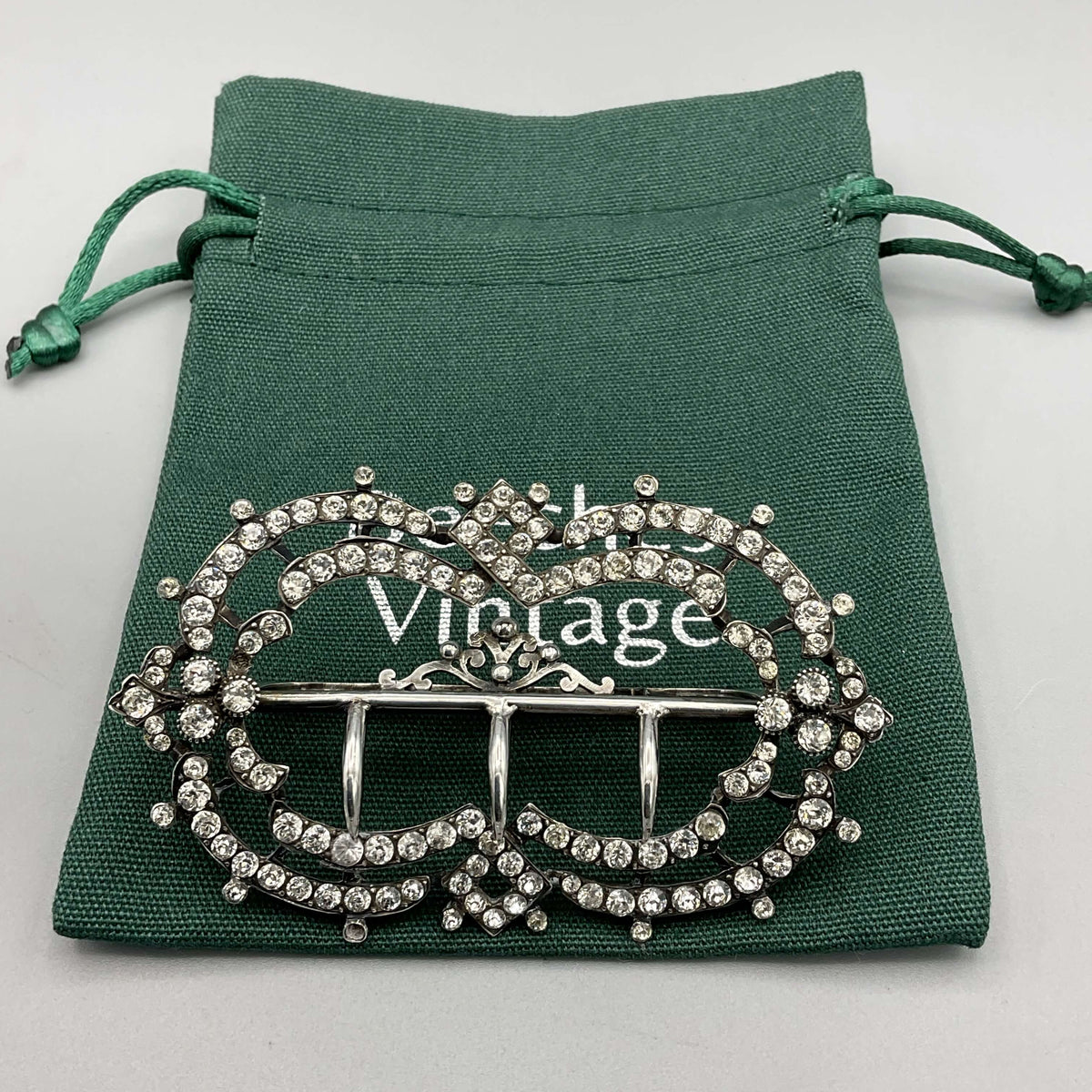 Antique cubic zirconia hair clip by Beeches Vintage, elegant vintage hair accessory with sparkling stones and intricate design.