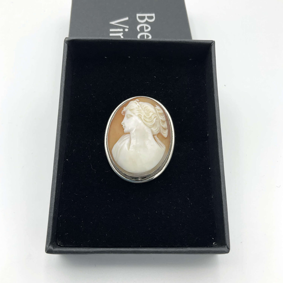 Cameo Silver Brooch in a black presentation box