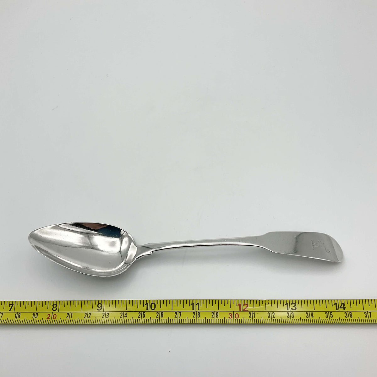 Antique 1813 Beeches Vintage sterling silver dessert spoon with intricate engraved handle and polished bowl.