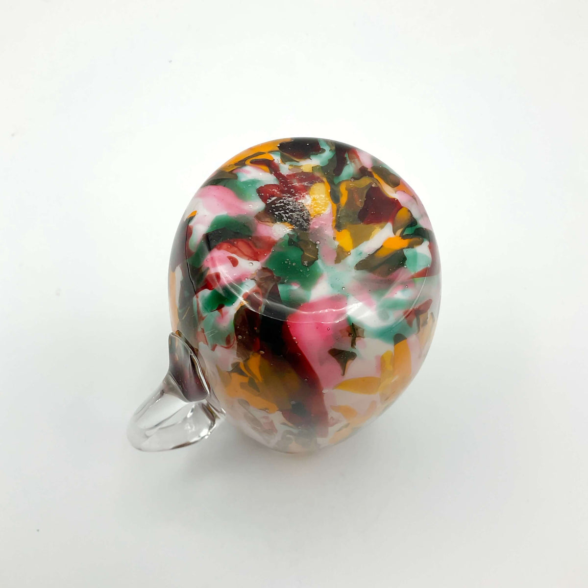 Small handmade vintage art glass cream jug by Beeches Vintage, featuring a delicate, colorful glass design and vintage craftsmanship.