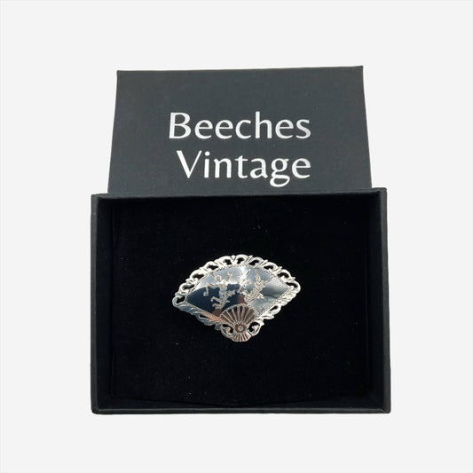 Beautiful Silver Niello Brooch in a gift box
