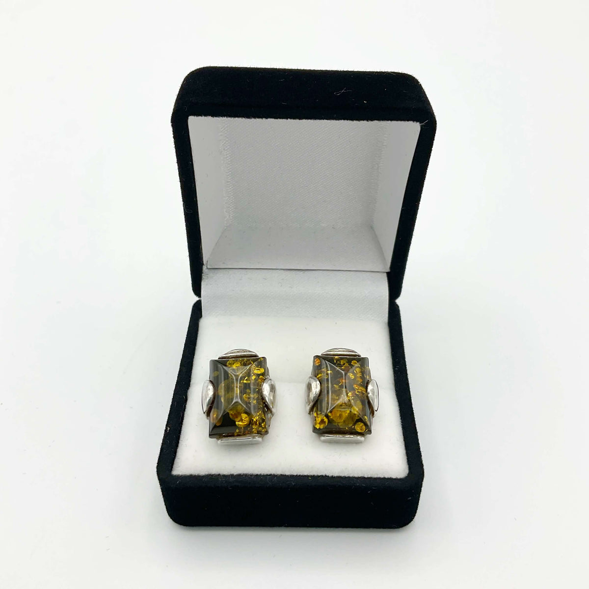Baltic Amber Silver Plated Clip Earrings - Beeches Vintage