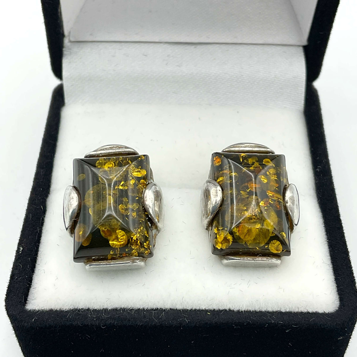 Baltic Amber Silver Plated Clip Earrings - Beeches Vintage