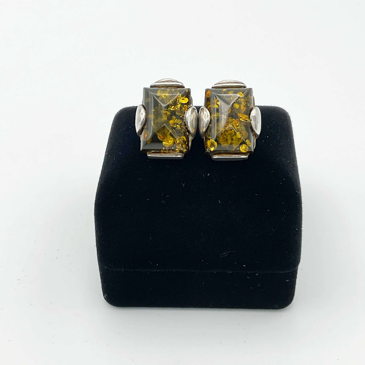 Baltic Amber Silver Plated Clip Earrings - Beeches Vintage