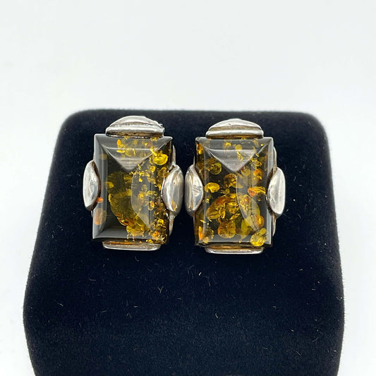 Baltic Amber Silver Plated Clip Earrings - Beeches Vintage