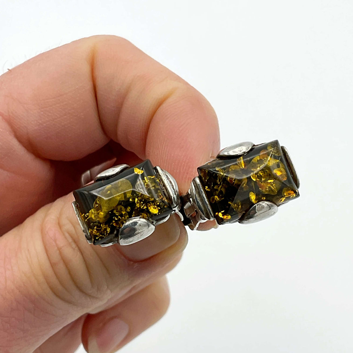 Baltic Amber Silver Plated Clip Earrings - Beeches Vintage