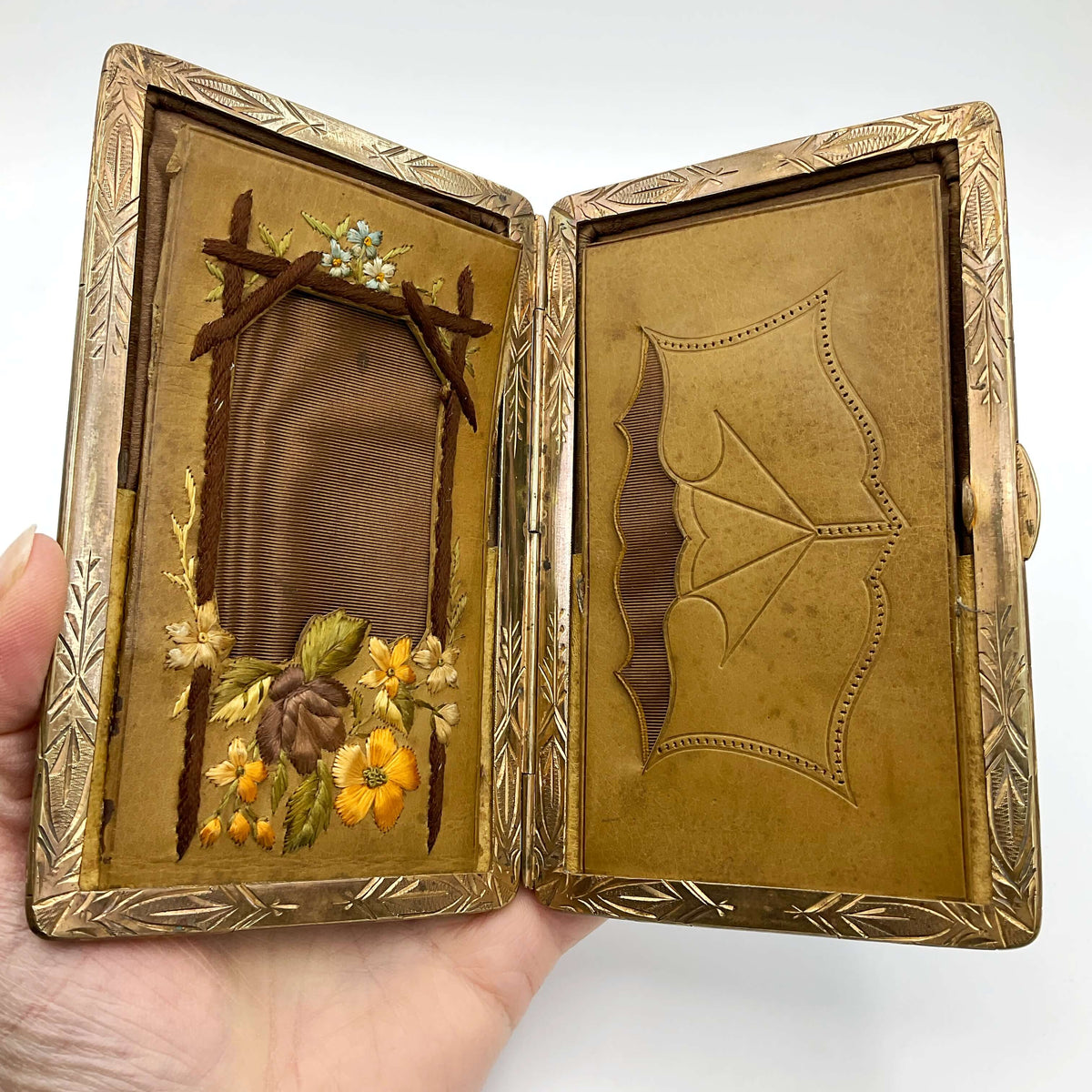 Vintage 1940s leather card case by Beeches Vintage, featuring a classic design with multiple card slots and aged leather finish.
