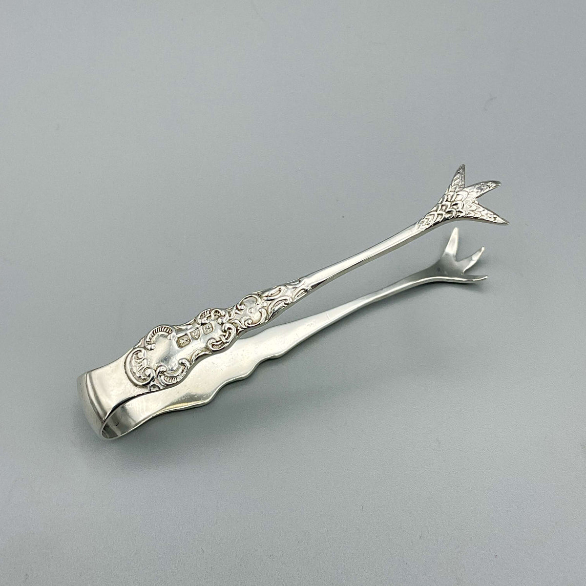 Antique 1902 small sterling silver sugar tongs with intricate design by Beeches Vintage, vintage silverware for serving sugar.