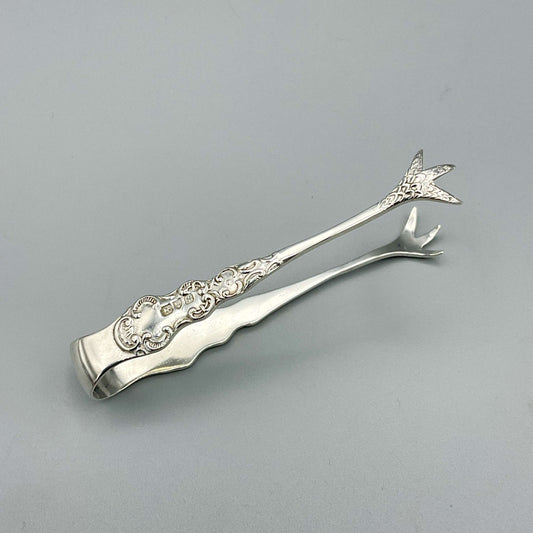 Antique 1902 small sterling silver sugar tongs with intricate design by Beeches Vintage, vintage silverware for serving sugar.