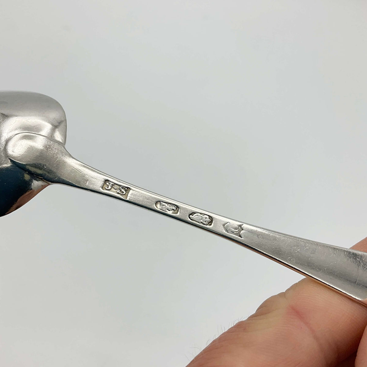 Antique Beeches Vintage 1788 solid silver dessert spoon with ornate handle, vintage silverware for elegant dining.