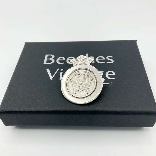 Vintage 1920s Sterling Silver Union Badge with detailed engraving, crafted by Beeches Vintage.