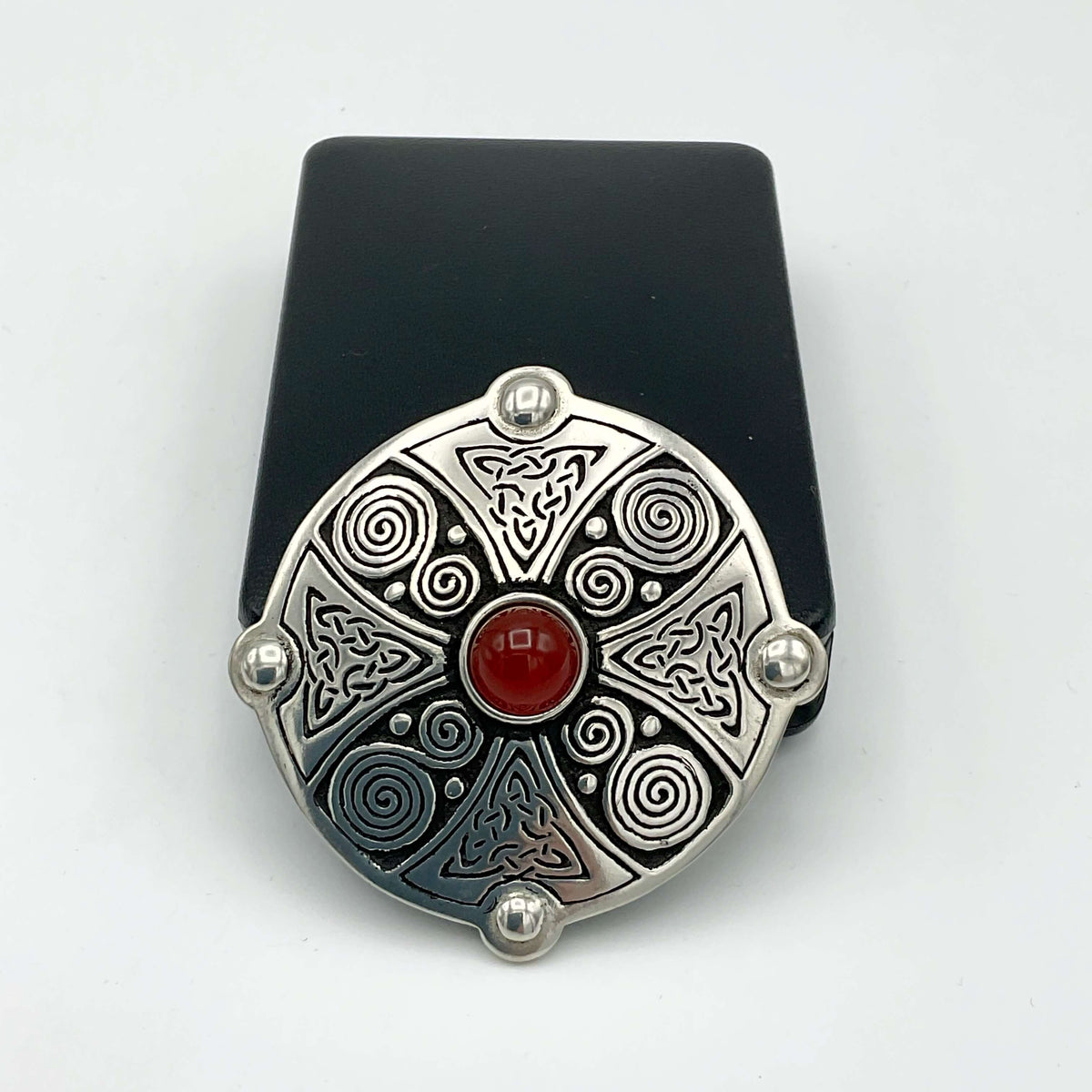 St Justin Carnelian and Pewter Celtic Shield Brooch - Beeches Vintage