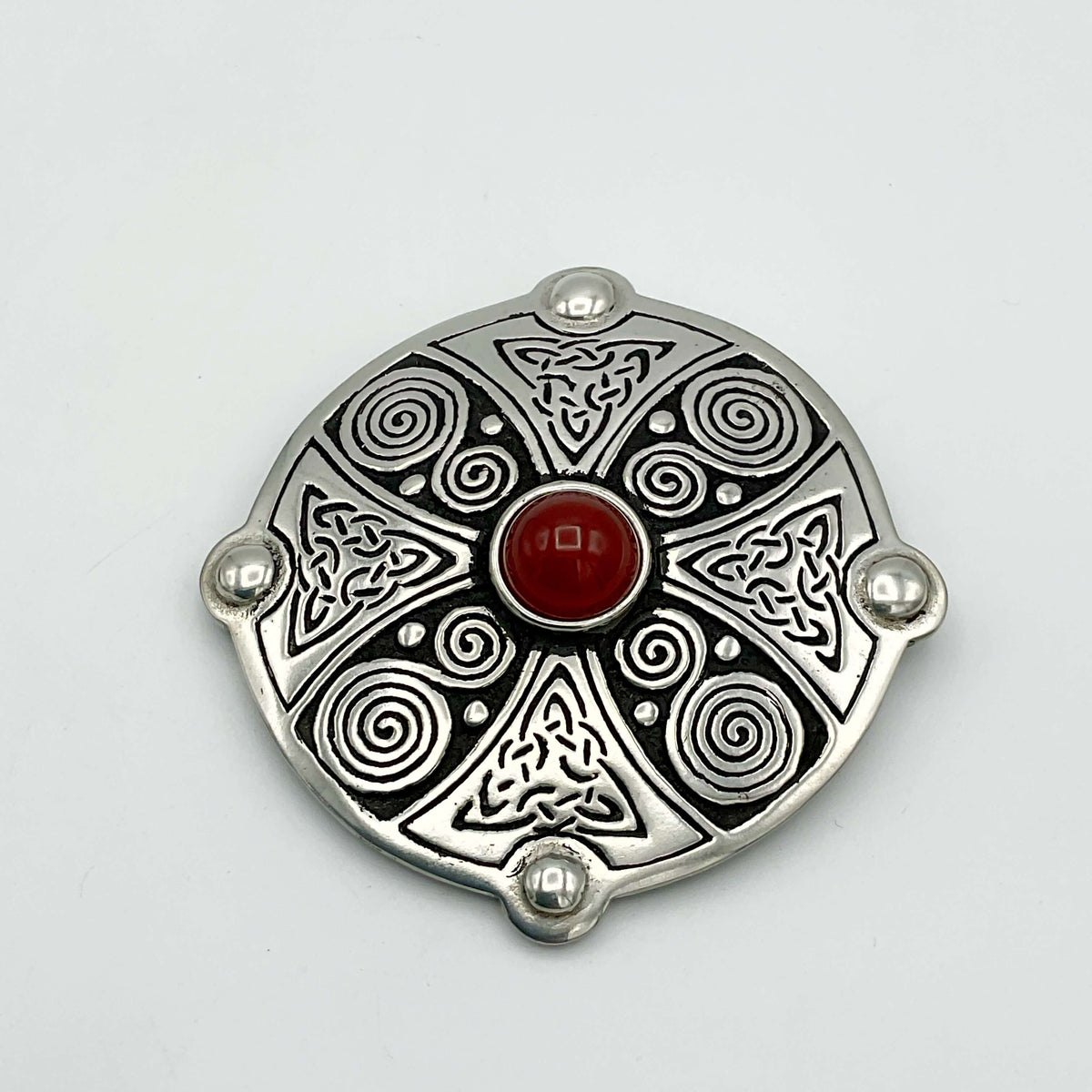 St Justin Carnelian and Pewter Celtic Shield Brooch - Beeches Vintage