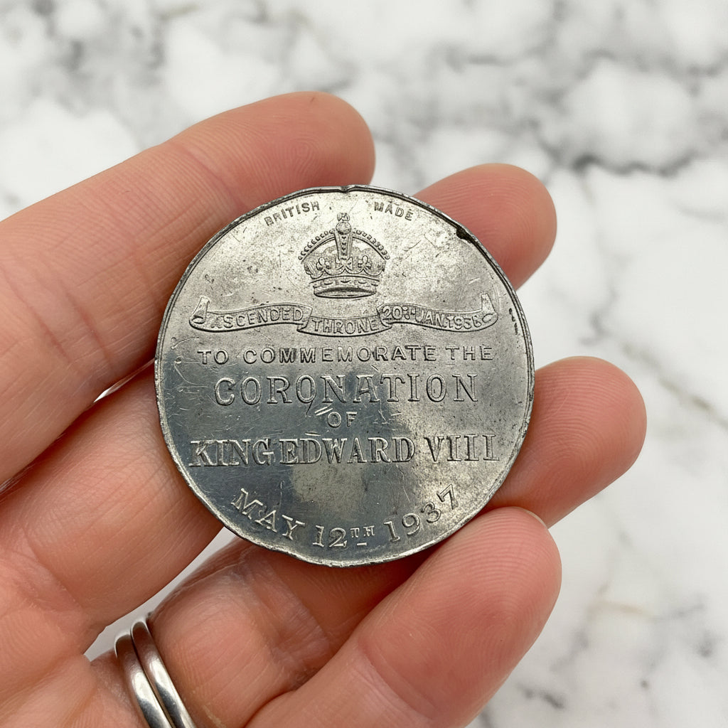 Coronation coin in hand with a marble background 