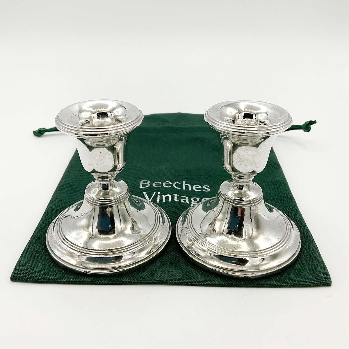 Pair of Antique 1911 Sterling Silver Candlestick Holders - Beeches Vintage
