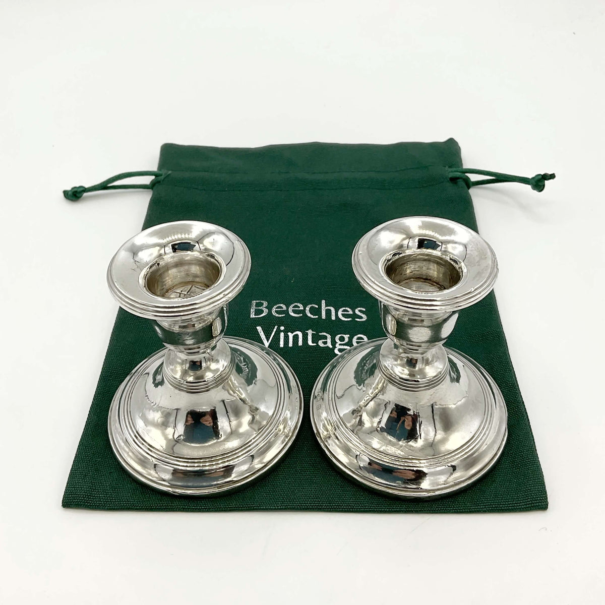 Pair of Antique 1911 Sterling Silver Candlestick Holders - Beeches Vintage