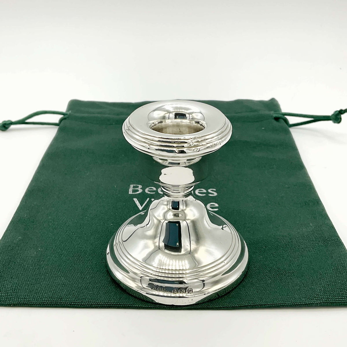 Vintage 1931 Sterling Silver Candle Holder by Beeches Vintage, detailed candlestick holder for elegant decor.