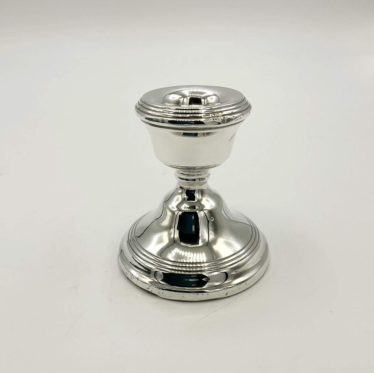 Vintage 1931 Sterling Silver Candle Holder by Beeches Vintage, classic short candlestick holder with intricate detailing.