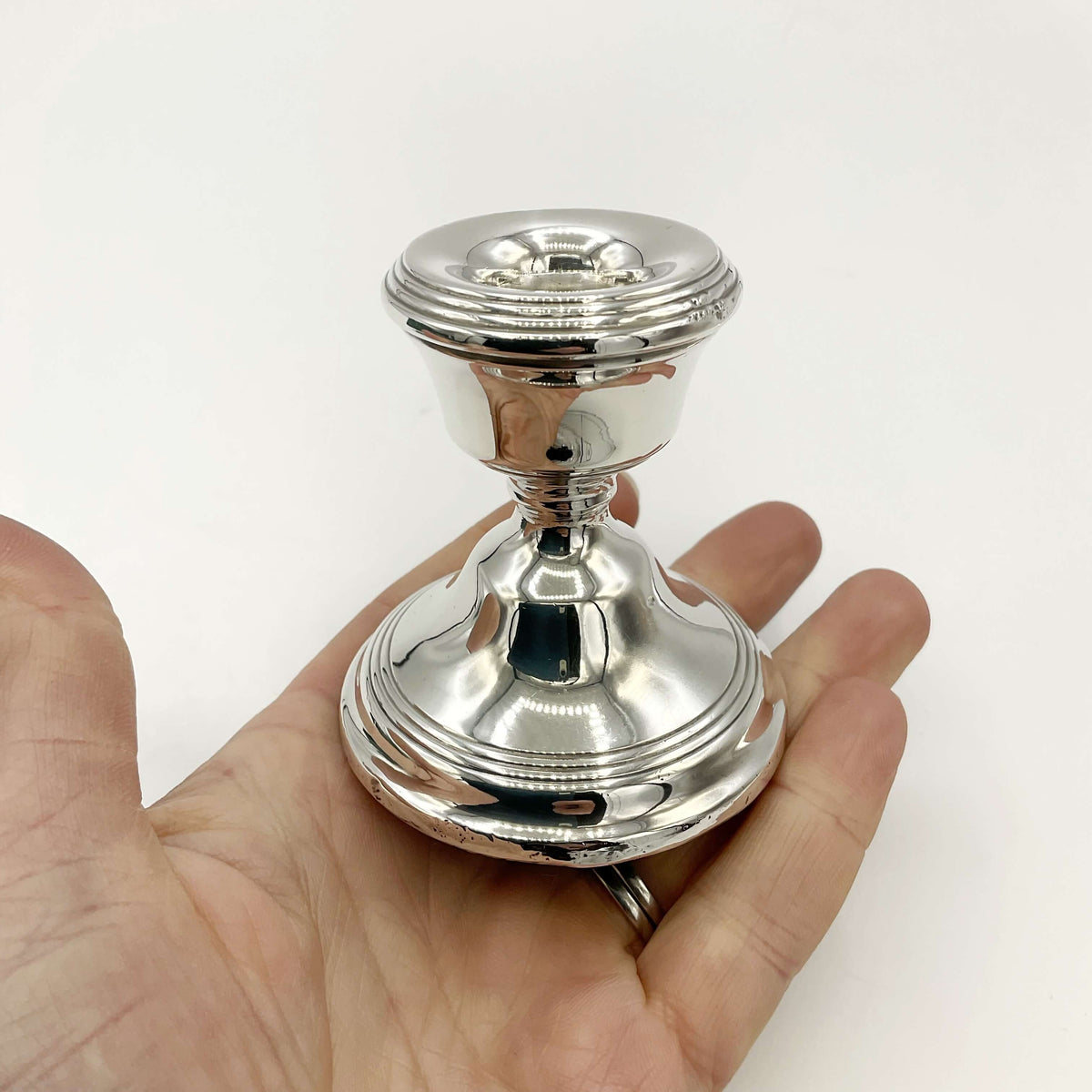 Vintage 1931 Sterling Silver Candle Holder by Beeches Vintage, classic short candlestick holder with intricate detailing.