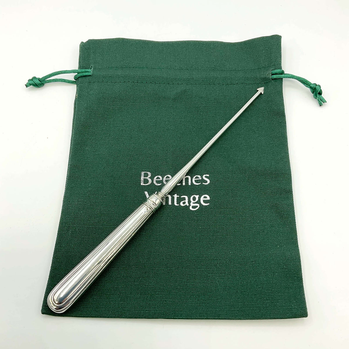 Antique 1871 Victorian sterling silver arrowhead tool accessory with engraved details, vintage craftsmanship from Beeches Vintage.