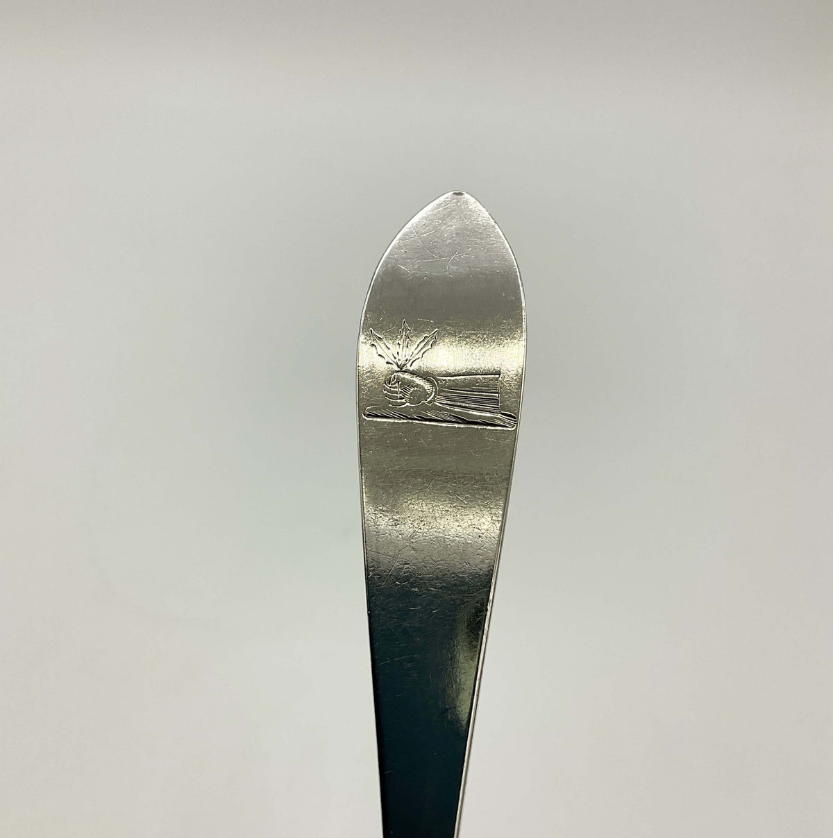 Antique 1700s Georgian sterling silver dessert spoon by Beeches Vintage, featuring intricate craftsmanship and vintage design.