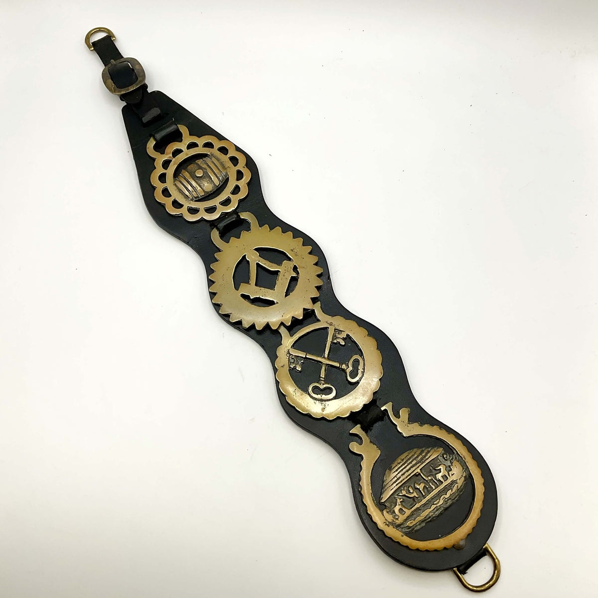 Antique Horse Brasses on Leather - Beeches Vintage