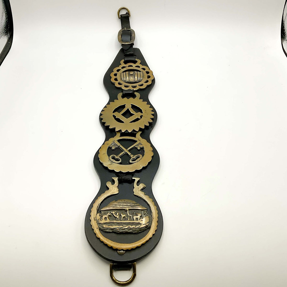 Antique Horse Brasses on Leather - Beeches Vintage