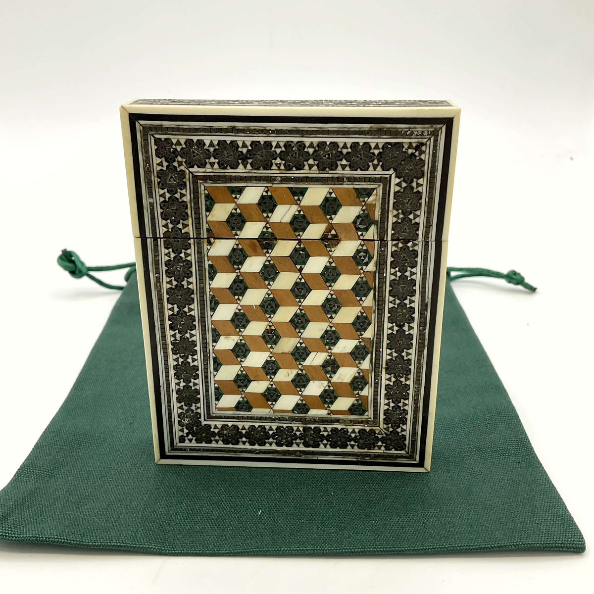 Antique Sadeli Mosaic Wood Card Case, 1800s Sandalwood - Beeches Vintage