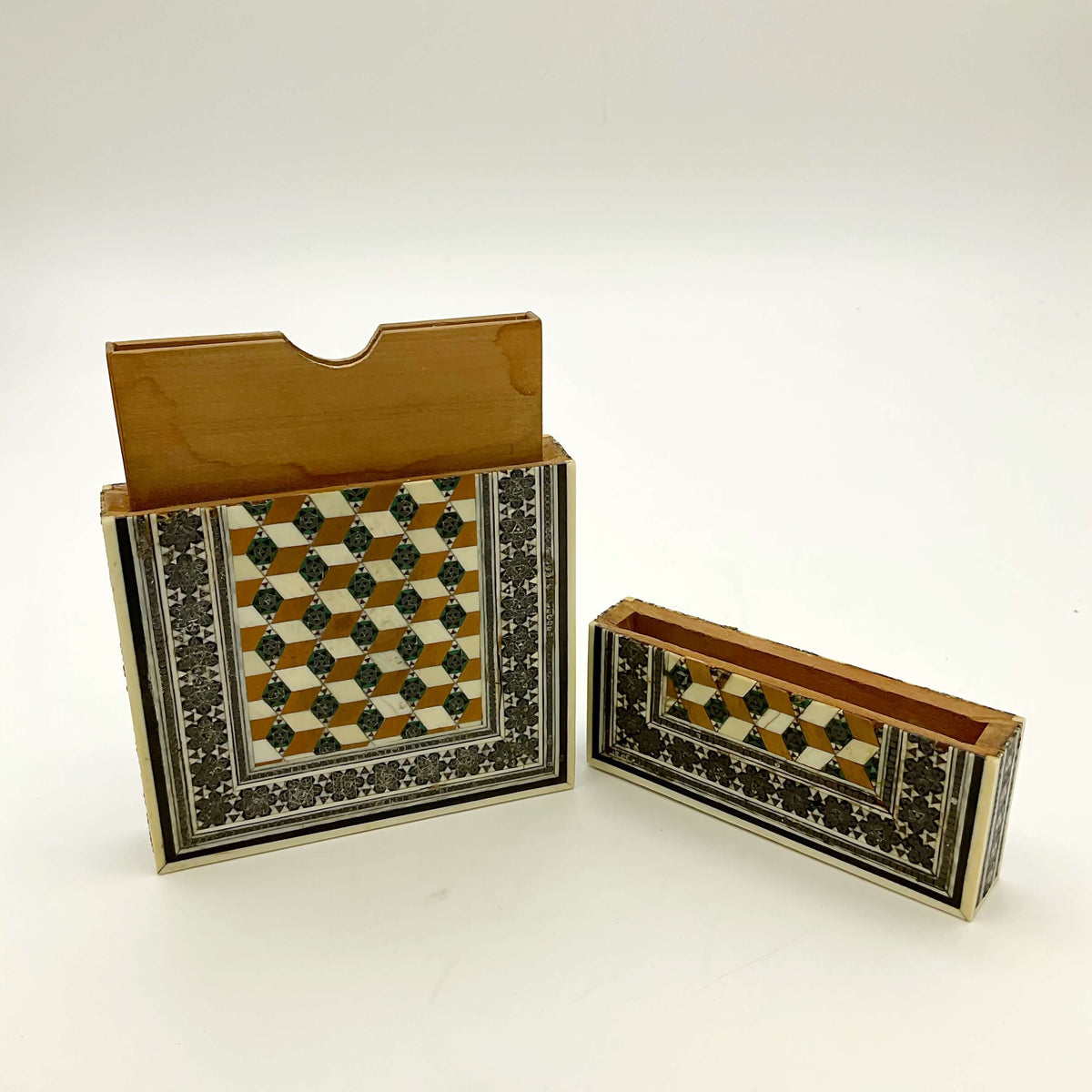 Antique Sadeli Mosaic Wood Card Case, 1800s Sandalwood - Beeches Vintage