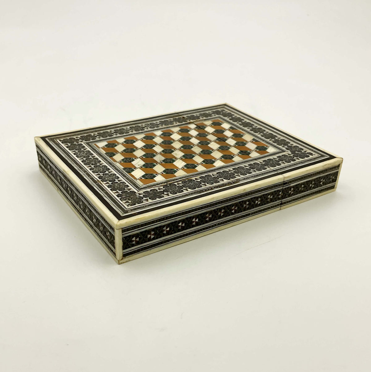 Antique Sadeli Mosaic Wood Card Case, 1800s Sandalwood - Beeches Vintage