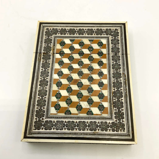 Antique Sadeli Mosaic Wood Card Case, 1800s Sandalwood - Beeches Vintage