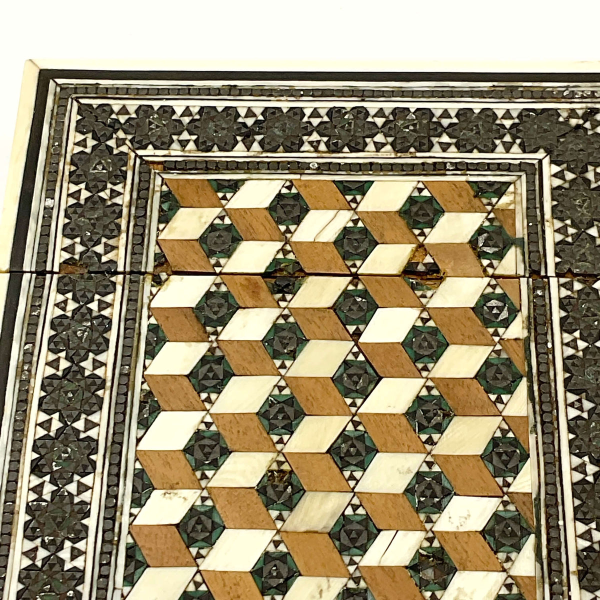 Antique Sadeli Mosaic Wood Card Case, 1800s Sandalwood - Beeches Vintage