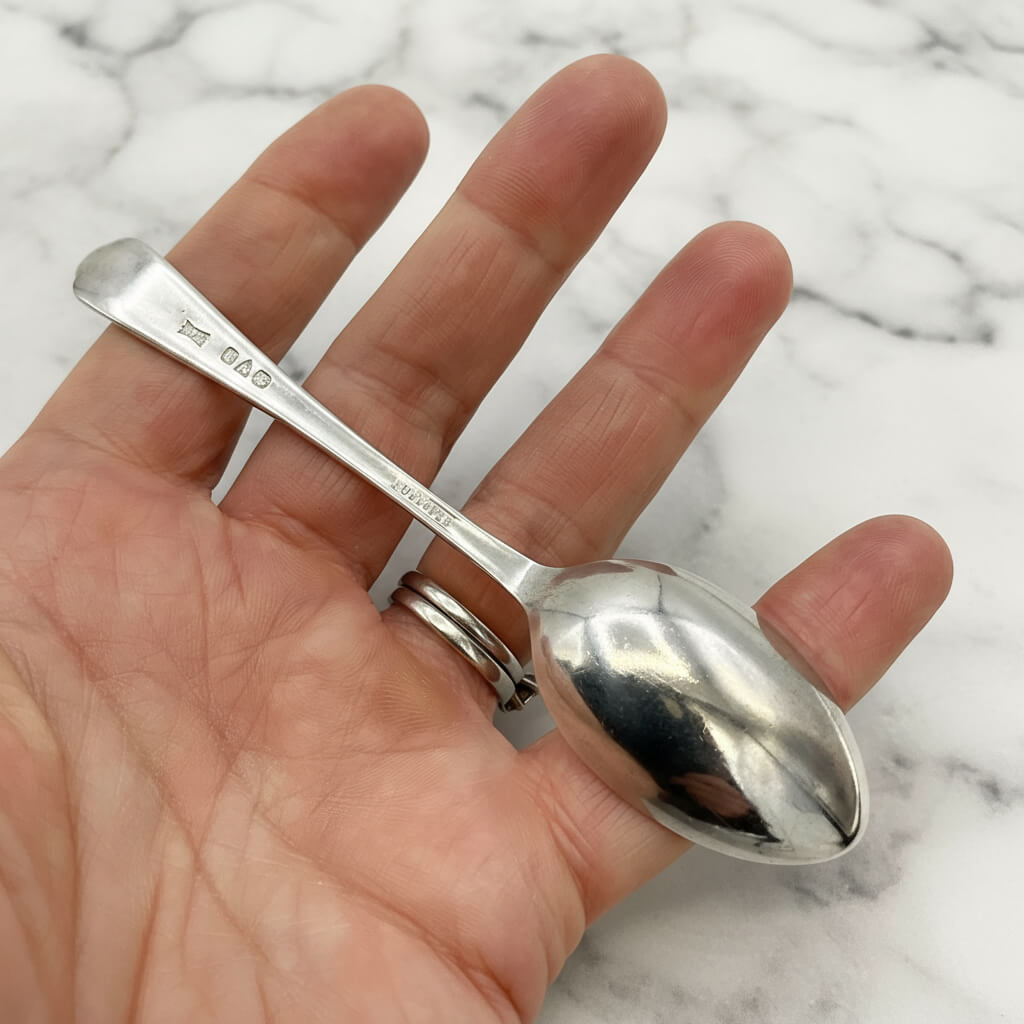 1930s Sterling Silver Coffee Spoon by Beeches Vintage, vintage golf-themed design, polished silver finish, detailed craftsmanship.