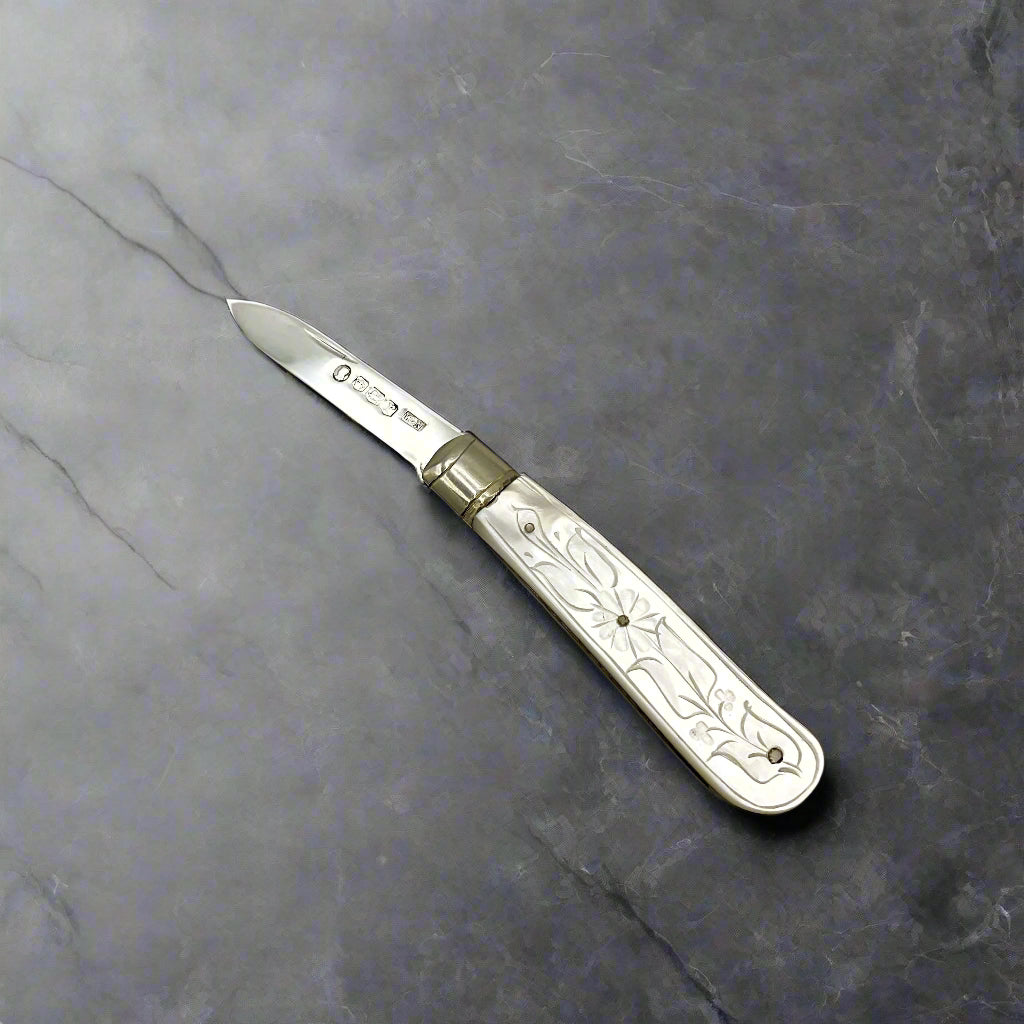 Silver fruit knife on a granite worktop 