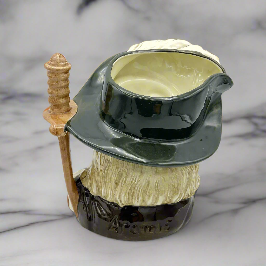 Back view of Large Aramis China collectible toby jug on marble worktop