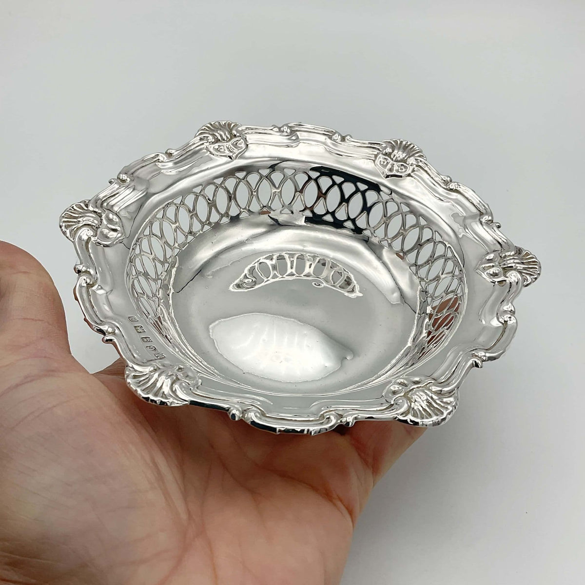 Antique 1906 Sterling Silver Bon Bon Dish, Edwardian Sweets Bowl - Beeches Vintage
