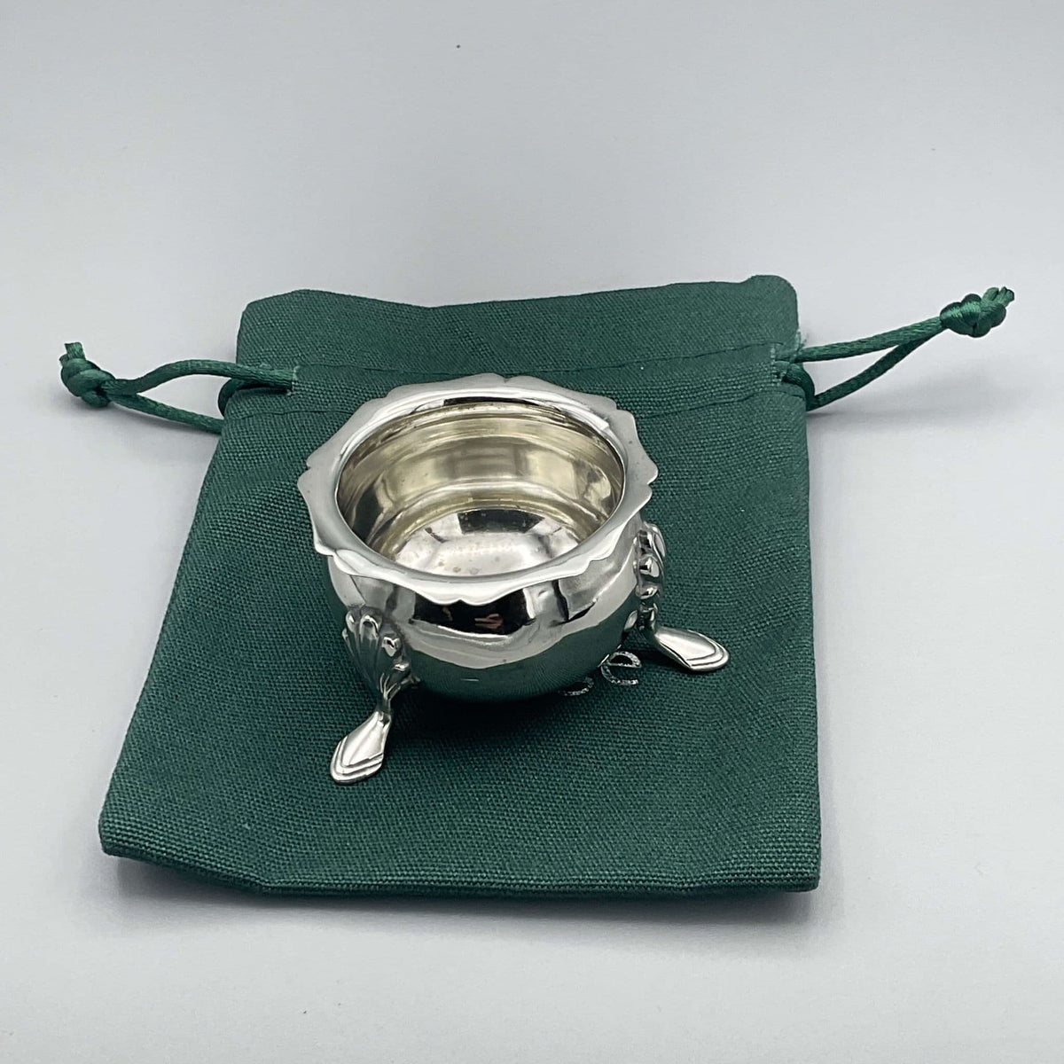 Antique 1908 Sterling Silver Salt Bowl and Rings Dish by Beeches Vintage, ornate silver bowl with intricate detailing.