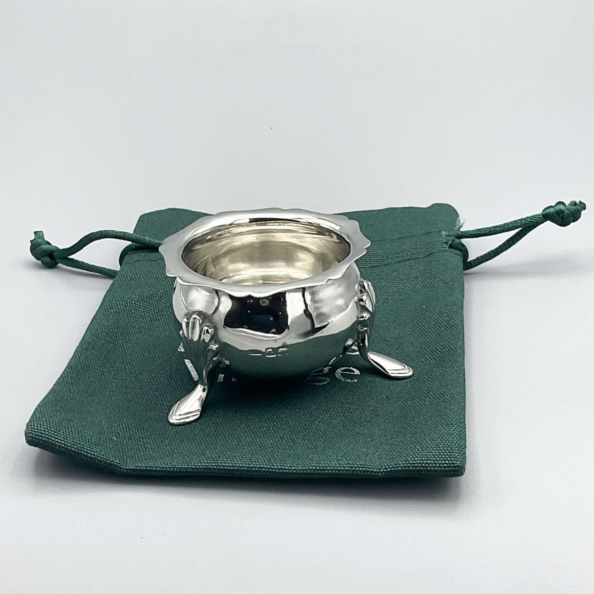 Antique 1908 Sterling Silver Salt Bowl and Rings Dish from Beeches Vintage, detailed silver bowl with engraved design.