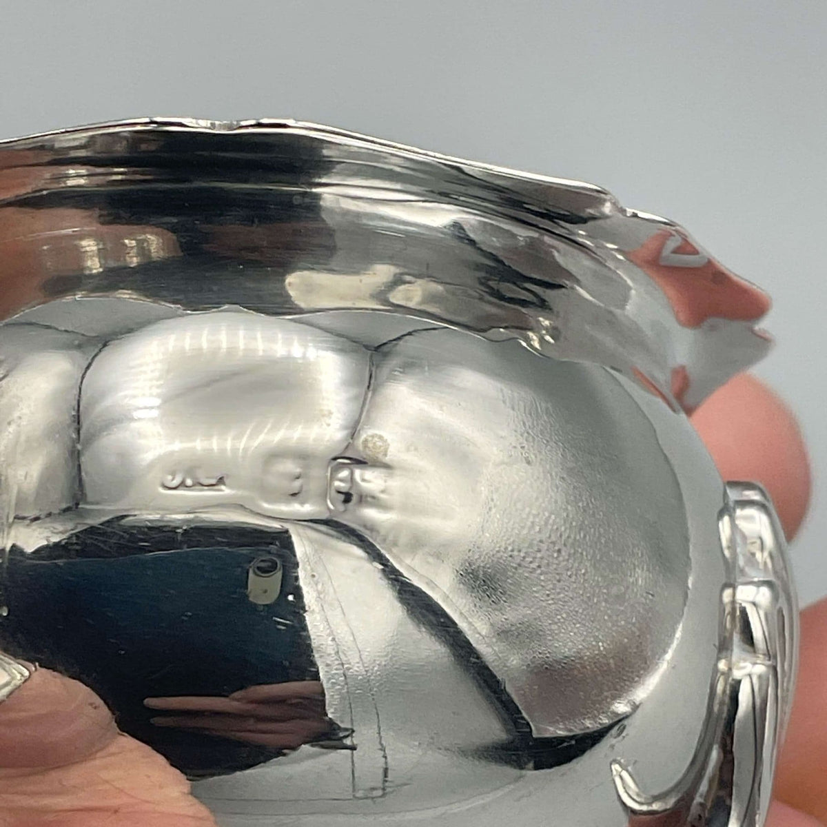 Antique 1908 Sterling Silver Salt Bowl and Rings Dish by Beeches Vintage, detailed silver bowl with intricate design.