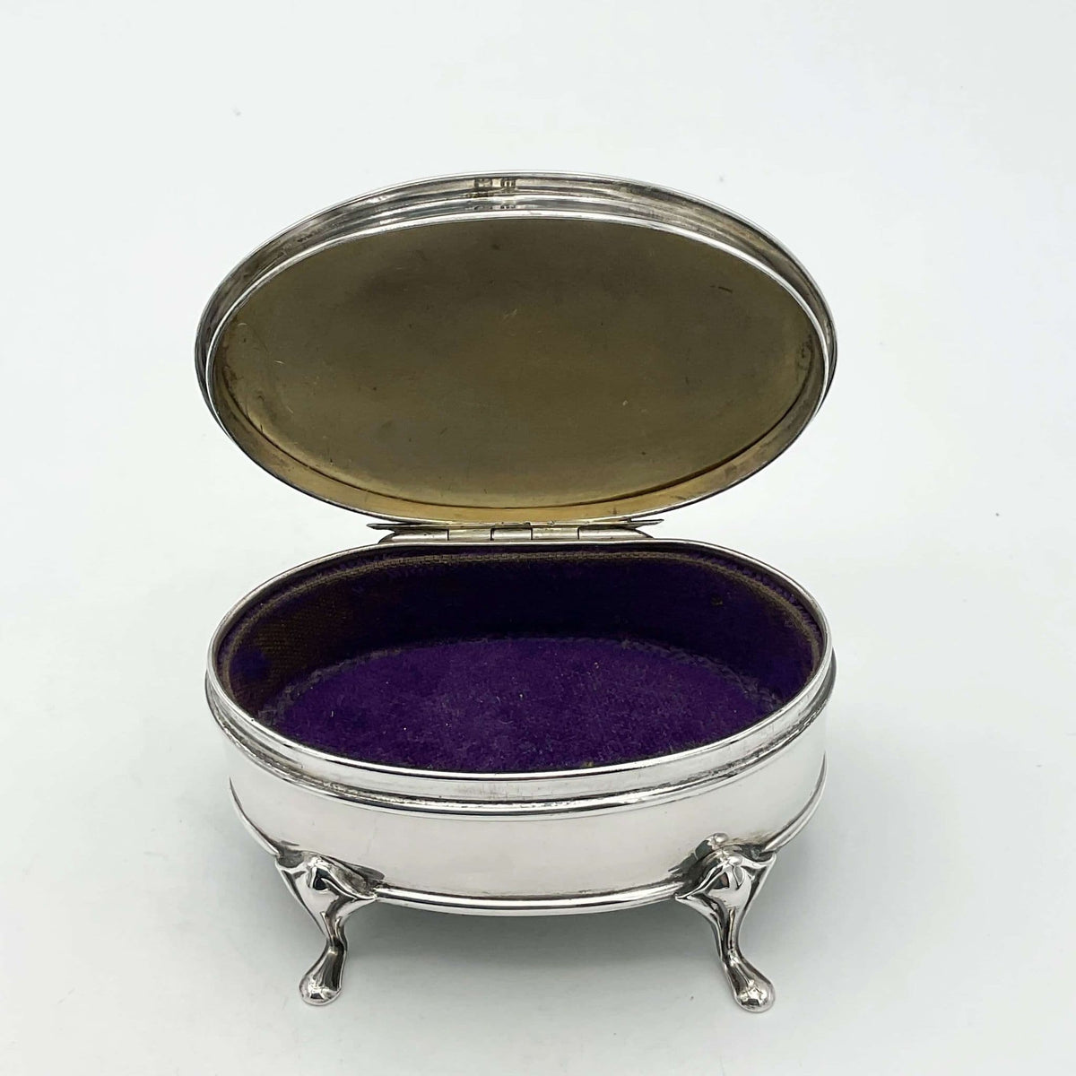 Antique 1919 Sterling Silver Jewellery Box by Beeches Vintage with detailed engraved design and a polished finish.