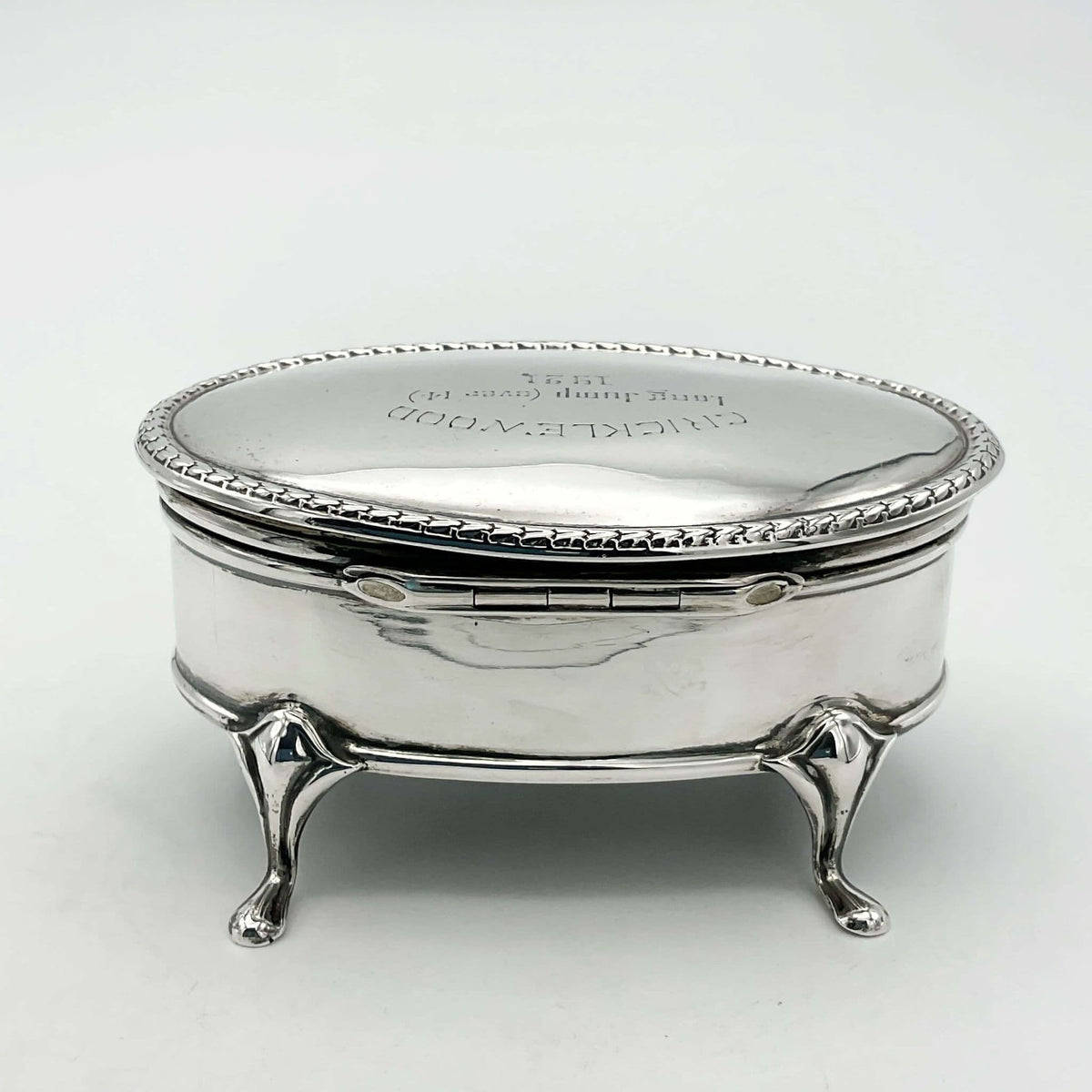 Antique 1919 Sterling Silver Jewellery Box with intricate detailing, vintage Beeches Vintage storage case for jewelry.