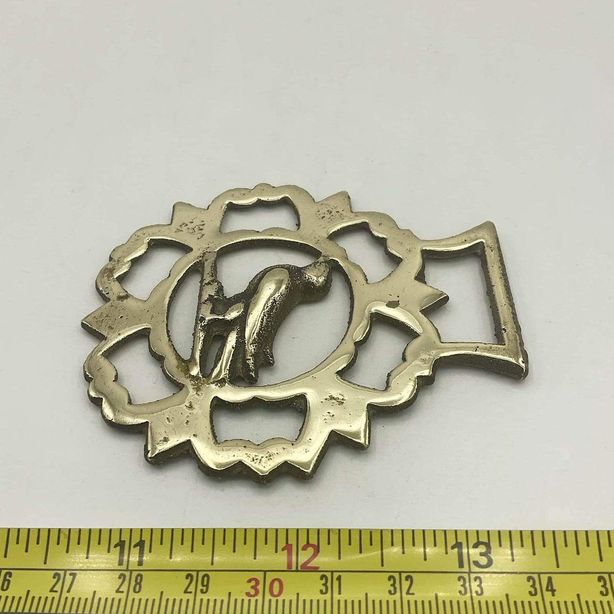 Antique Bird Horse Brass by Beeches Vintage, detailed decorative brass horse ornament with bird accents showcasing vintage craftsmanship.