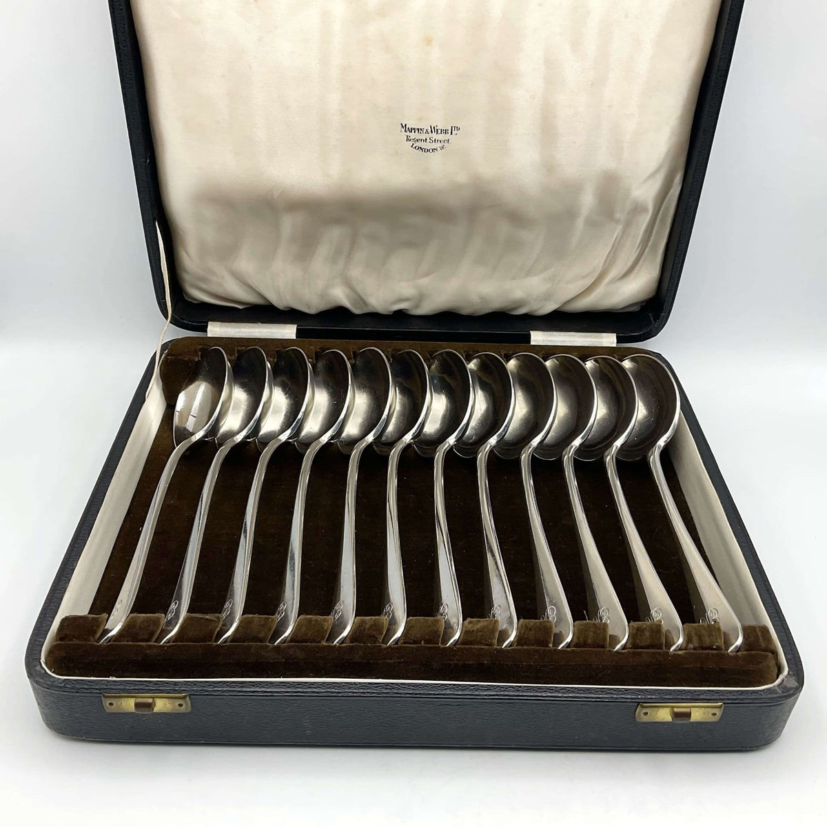 Antique Mappin & Webb Silver Plated Soup Spoons Set - Beeches Vintage
